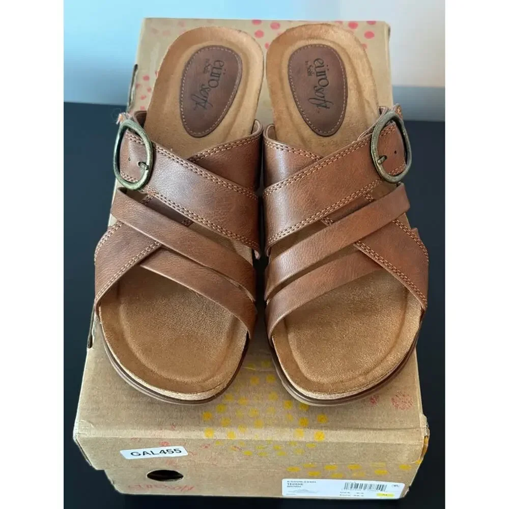 New Eurosoft by Sofft Brown Wedge Sandals Women's 8.5